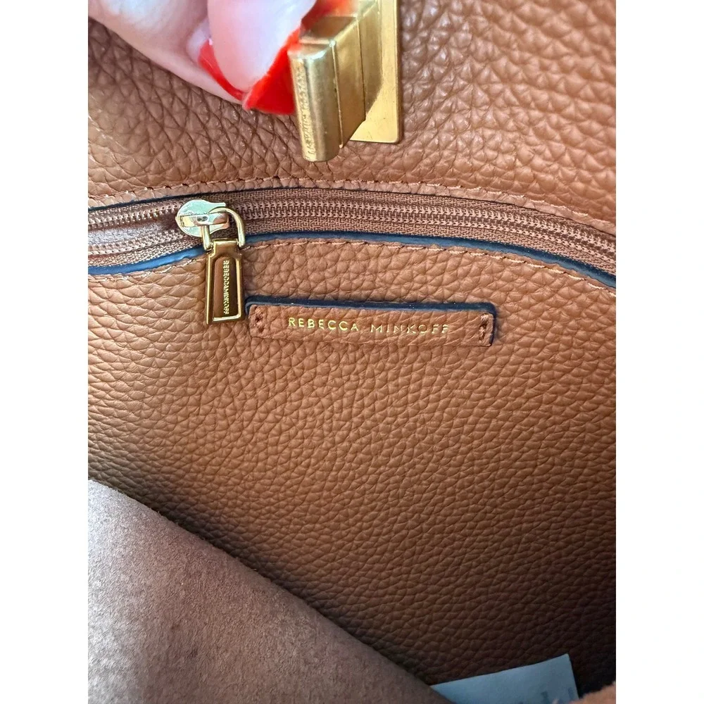 Rebecca Minkoff Brown Pebbled Leather Studded Crossbody Bucket Bag Gold Hardware